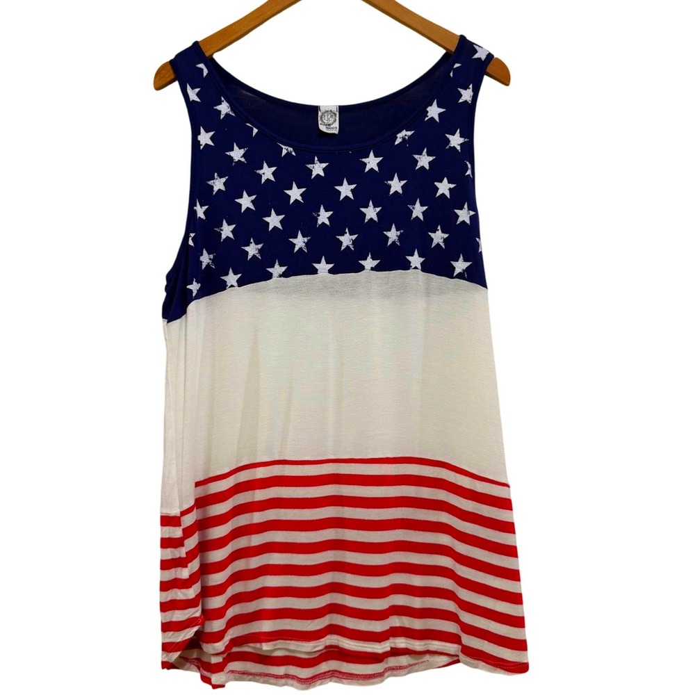 Sun & Moon American Flag Tank Top Womens 1XL Stars Stripes Patriotic Freedom
